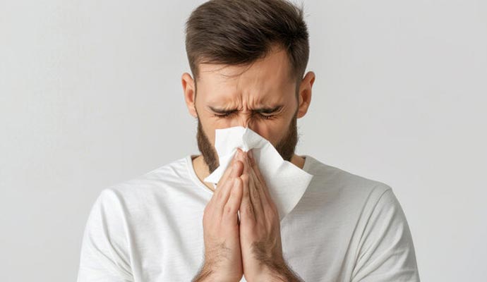 Man sneezing due to allergy